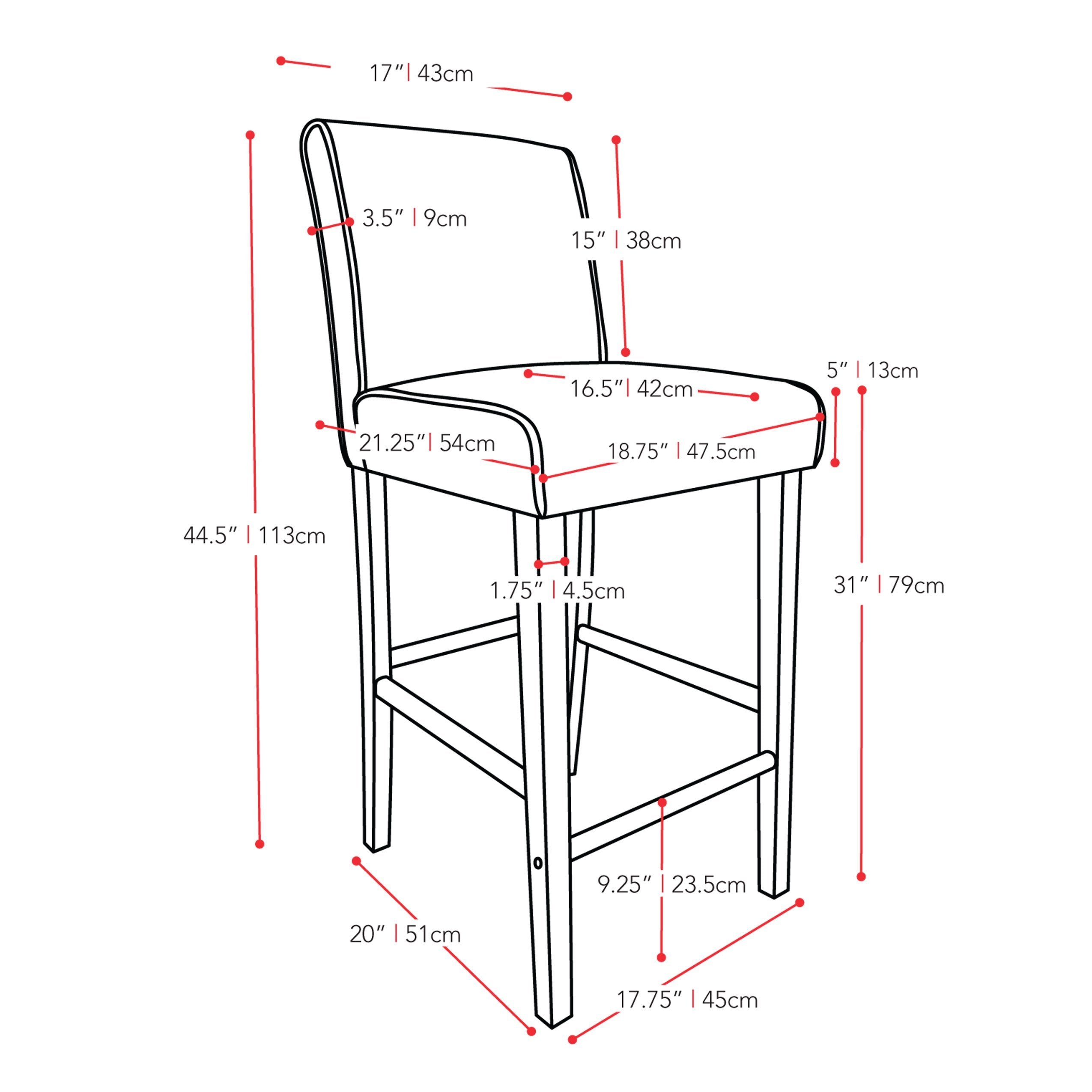 black Wooden Bar Stool Bar Height Ira Collection measurements diagram by CorLiving#color_black