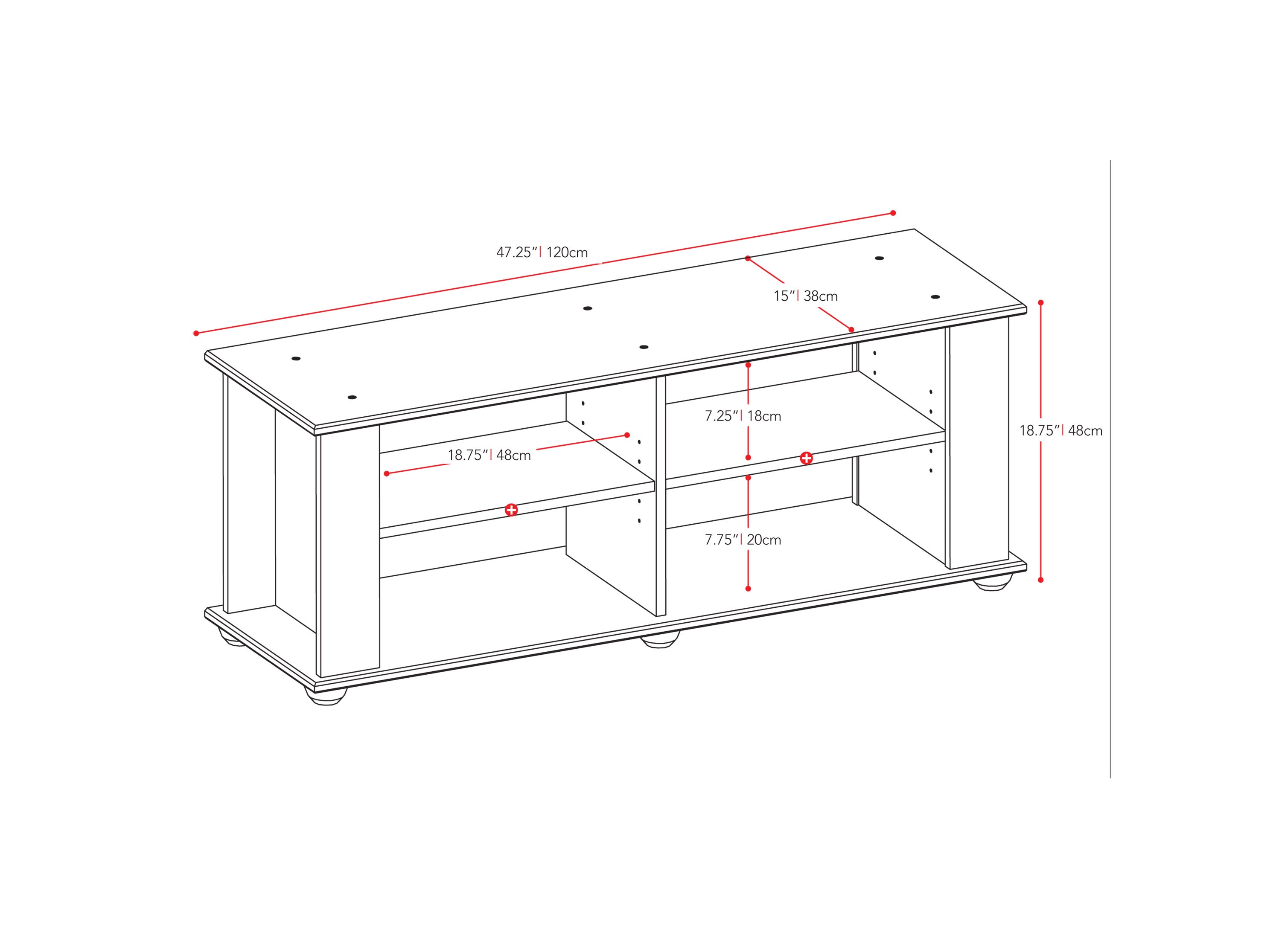 Black Wooden TV Stand for TVs up to 55" Fillmore Collection measurements diagram by CorLiving#color_black