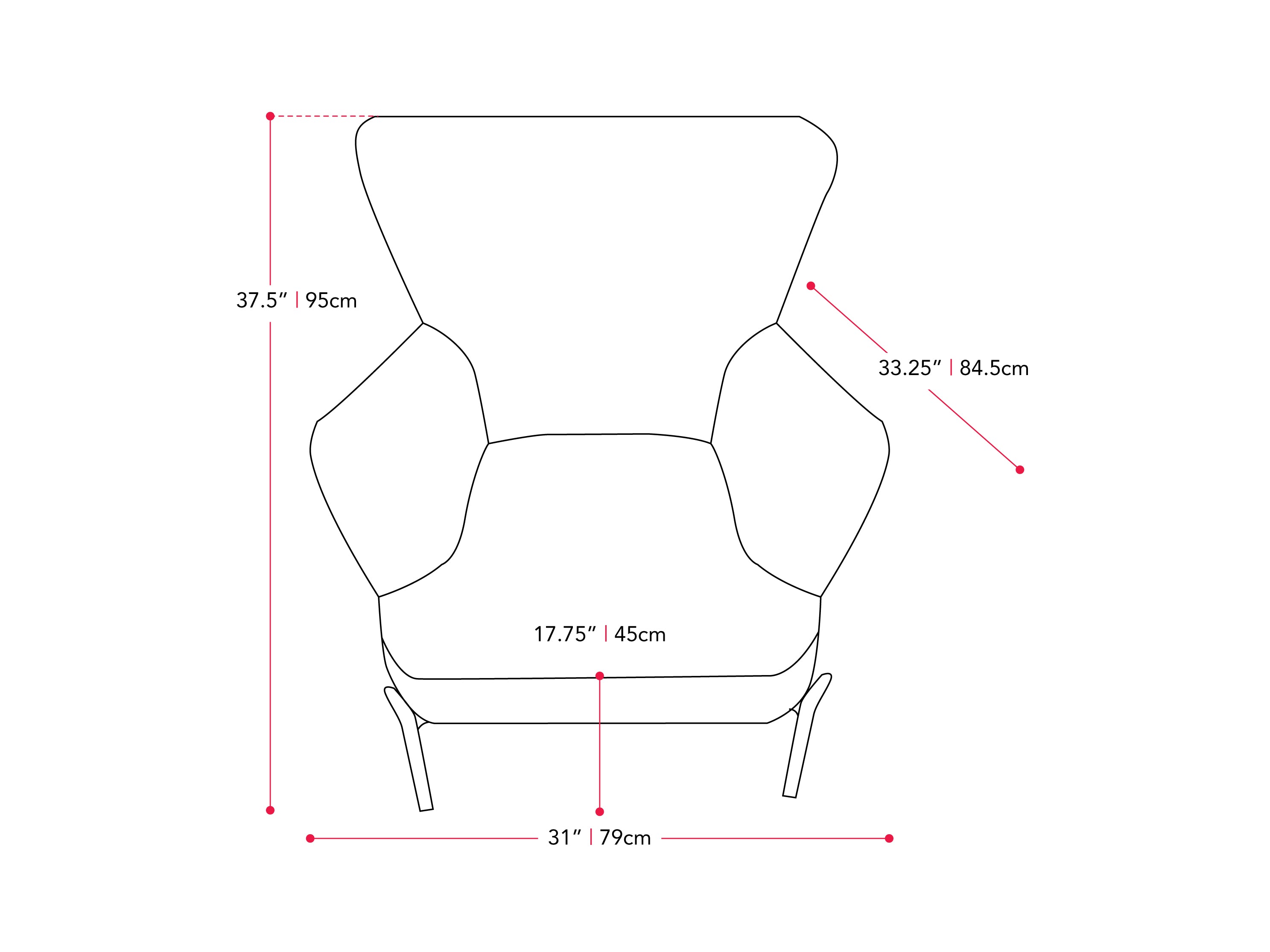 grey Modern Wingback Chair Eliana Collection measurements diagram by CorLiving#color_eliana-grey