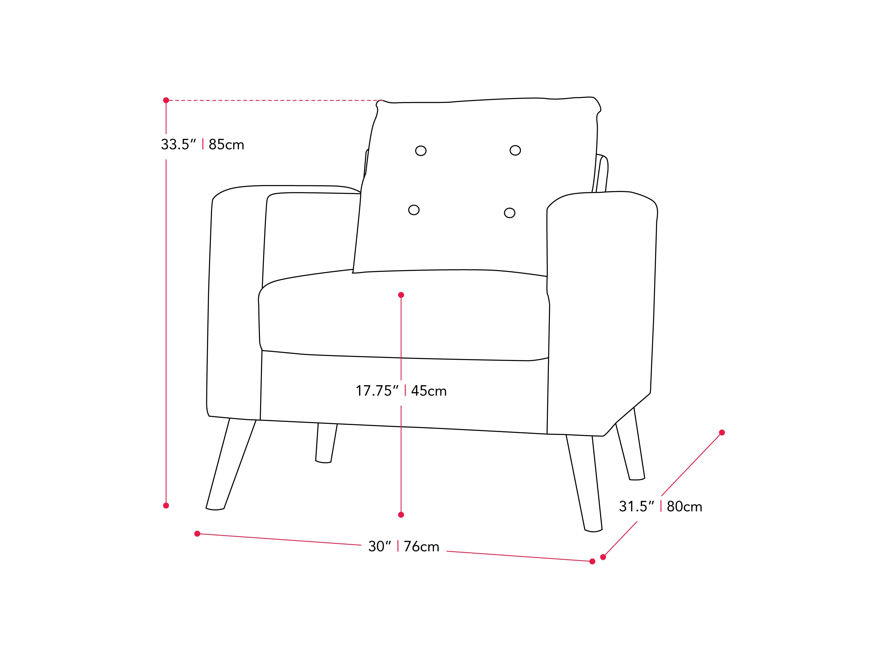 grey Tufted Accent Chair Lyla Collection measurements diagram by CorLiving#color_lyla-grey