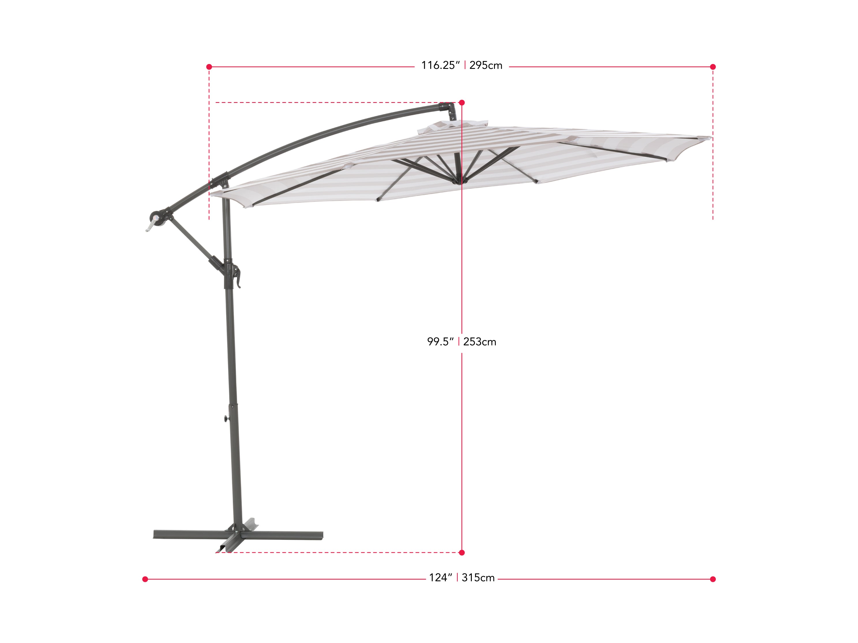 taupe and white offset patio umbrella 400 Series measurements diagram CorLiving#color_ppu-taupe-and-white