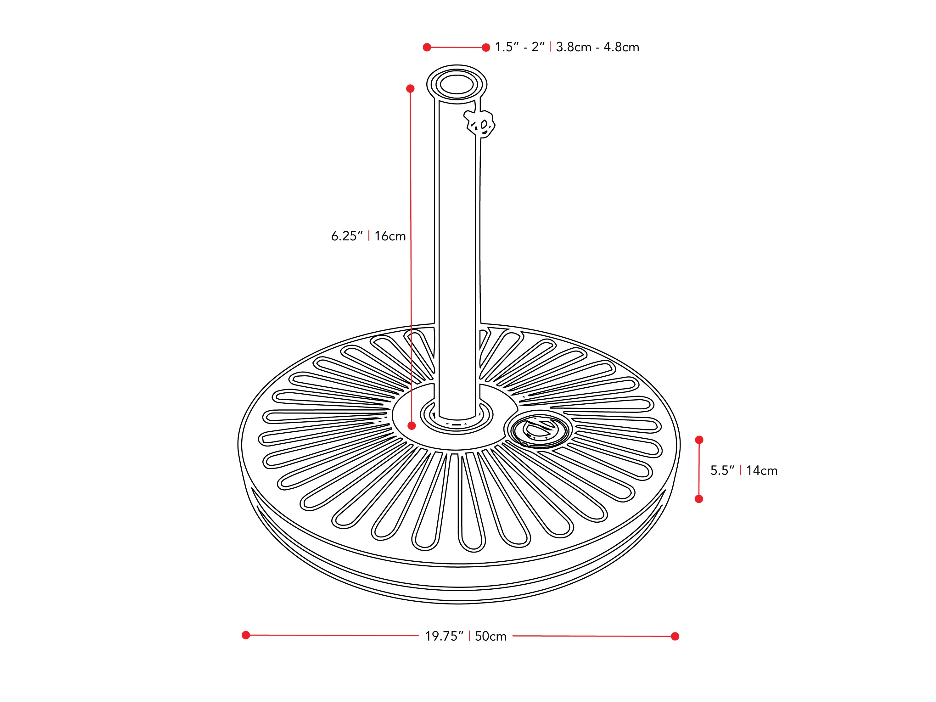  round umbrella base CorLiving measurements diagram CorLiving 