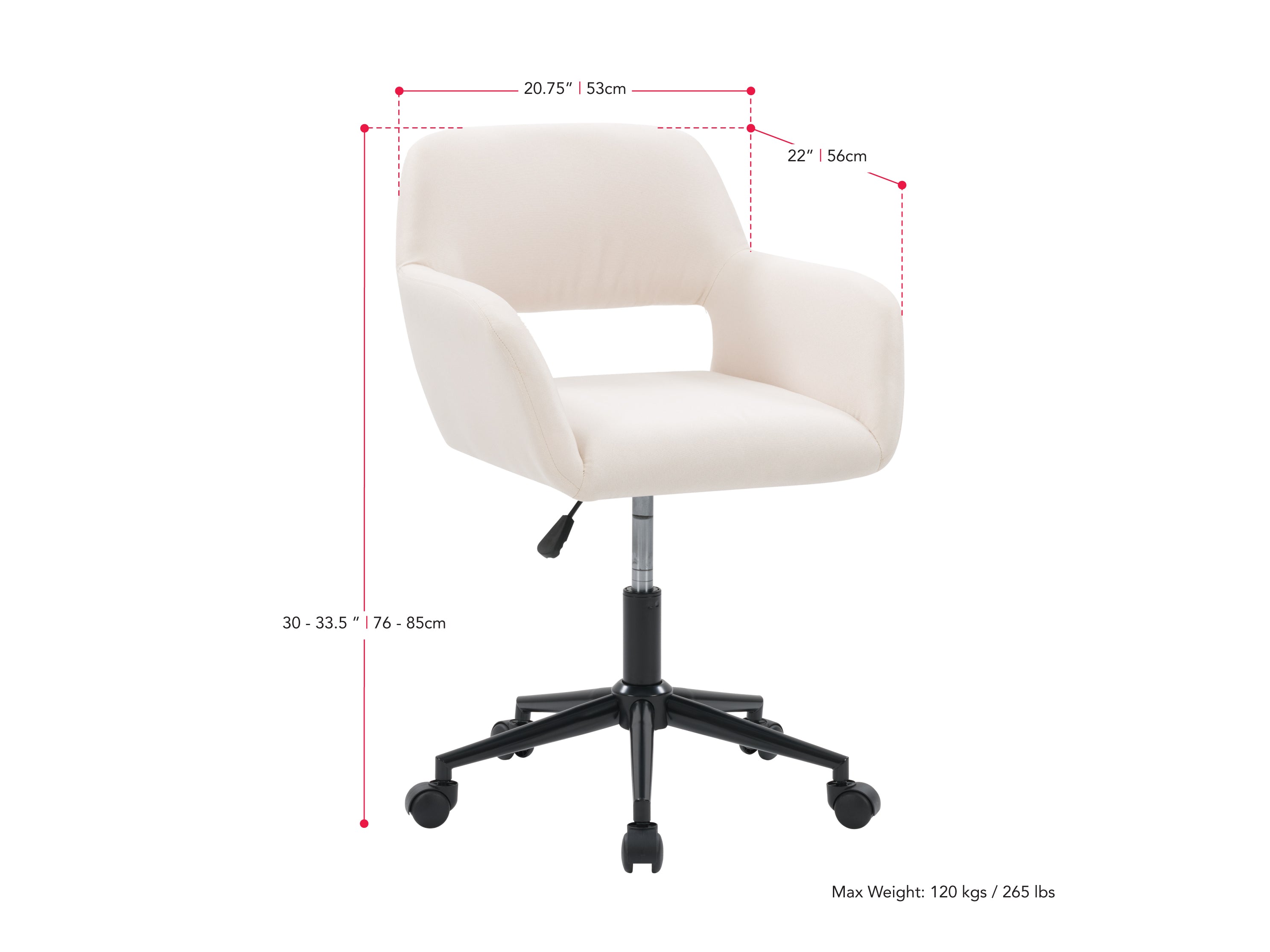 off white Task Chair with Open Back Valerie Collection measurements diagram by CorLiving#color_off-white